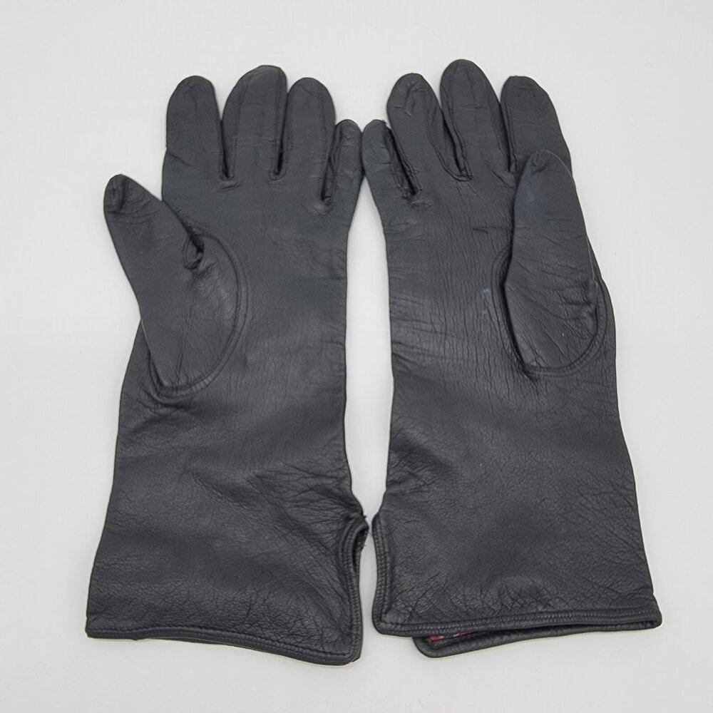 Vintage Fine Black‎ Leather Driving Gloves For Gimbels Women Sz 6 1/2 ITALY